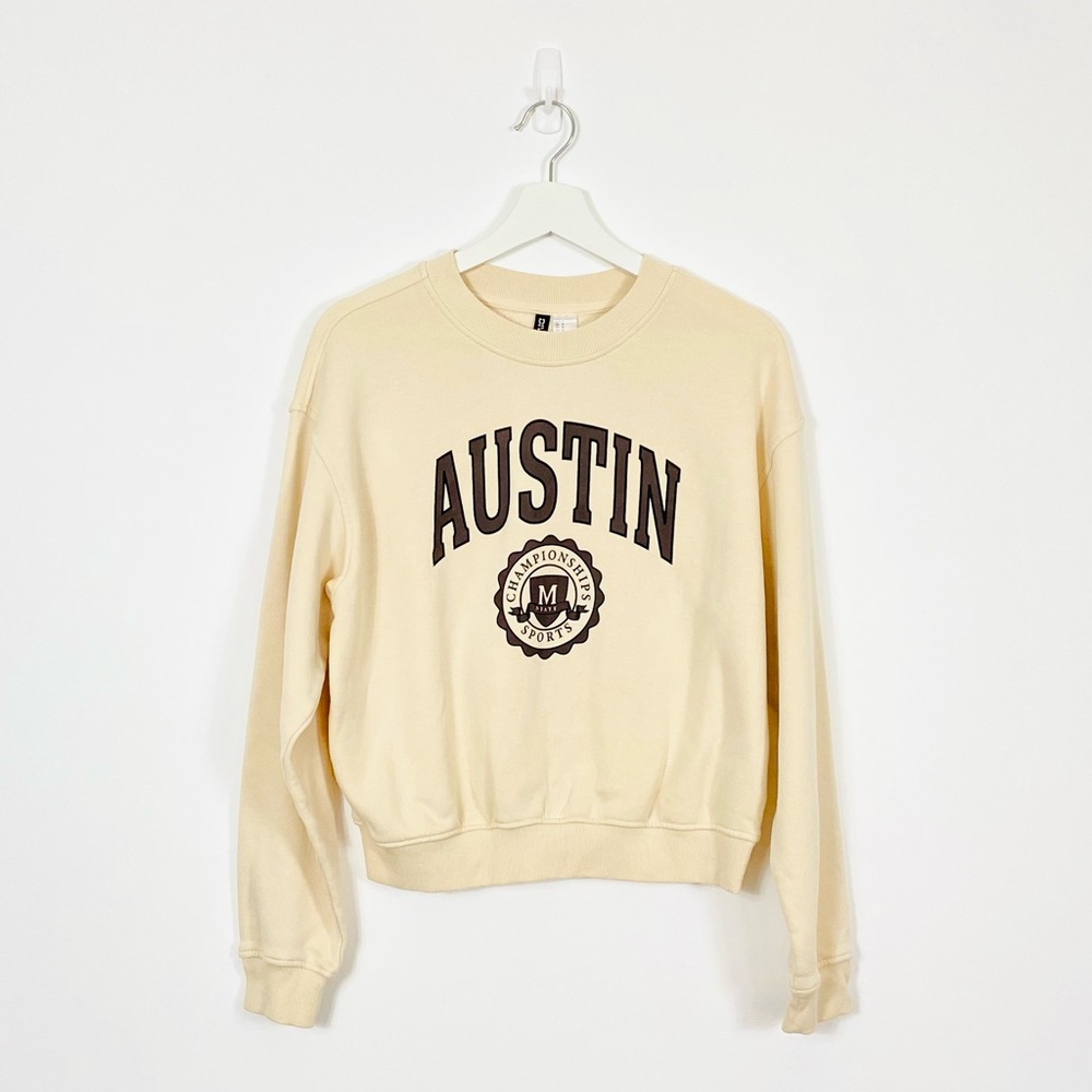 H&M Cream Graphic Crewneck Sweatshirt